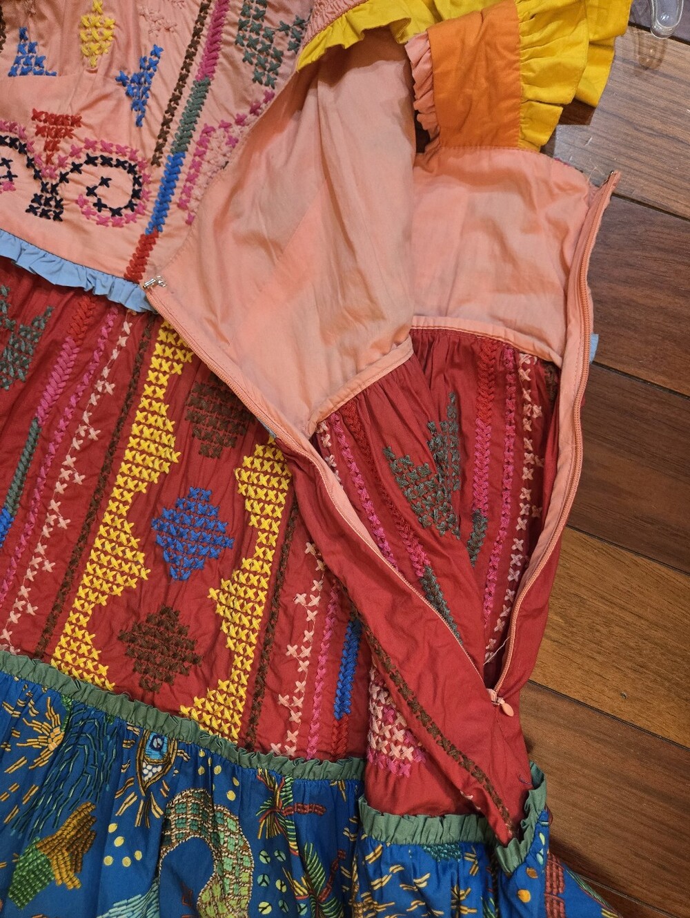 Farm Rio Colorblock Embroidered Mini Dress Multi Color Medium - Picture 6 of 12